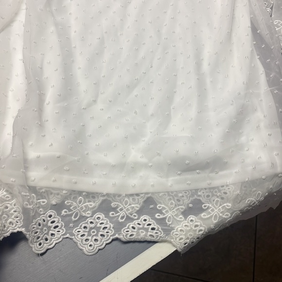 NWT white aqua mini dress s small lace off shoulder floral - Picture 2 of 4